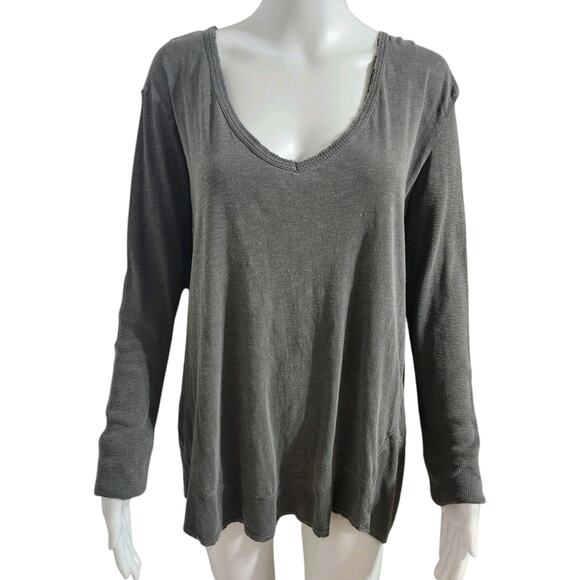 Free People Gray Asymmetrical Hem Long Sleeve Top Size Large Tunic Hi-Low - Picture 6 of 8
